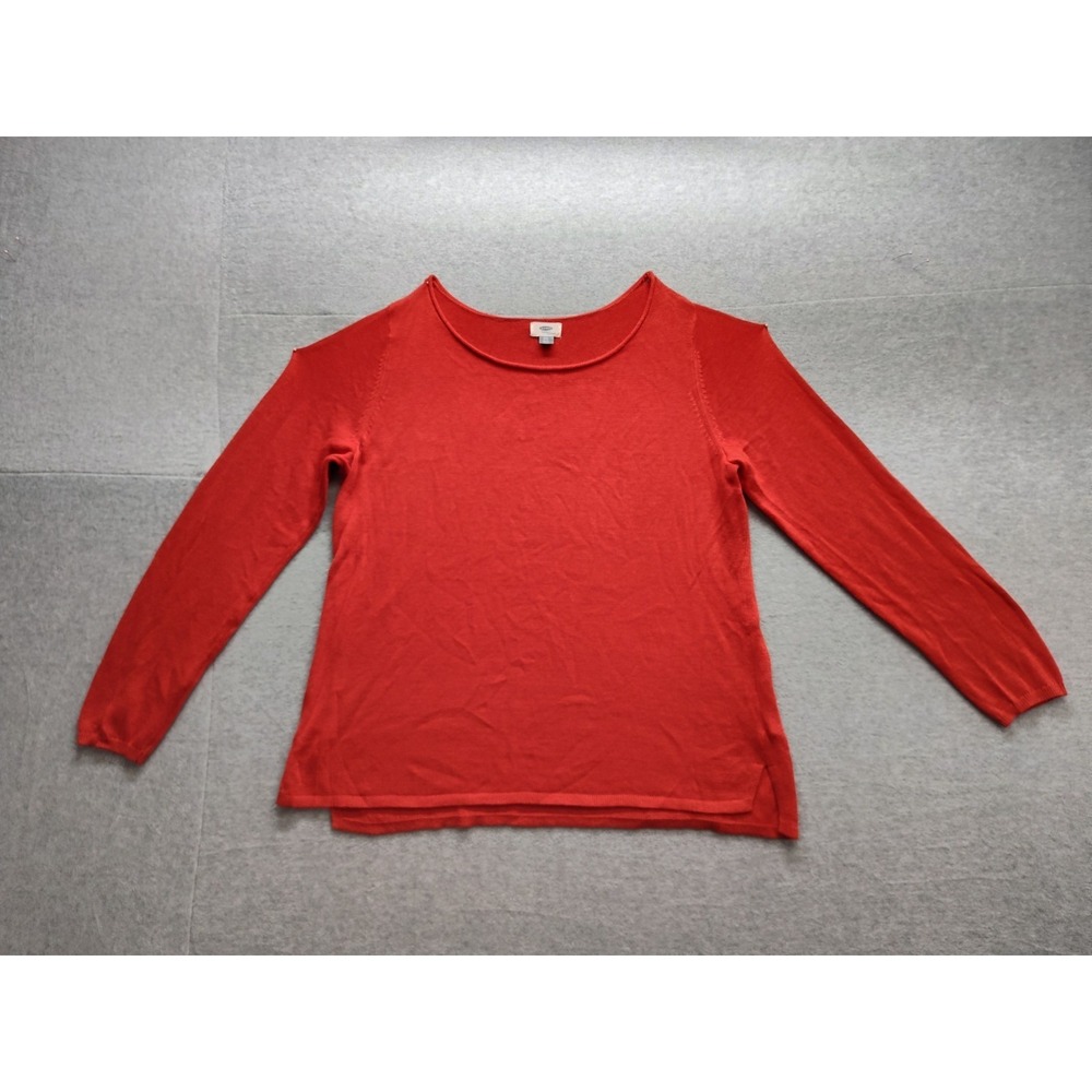 Old Navy Women Sweater Top XXL Red Round Neck Long Sleeve Pullover Logo Casual